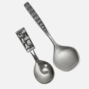 Norwegian Souvenir Spoons Lot of 2 Silver Tone Pewter Norge Norway Collectible